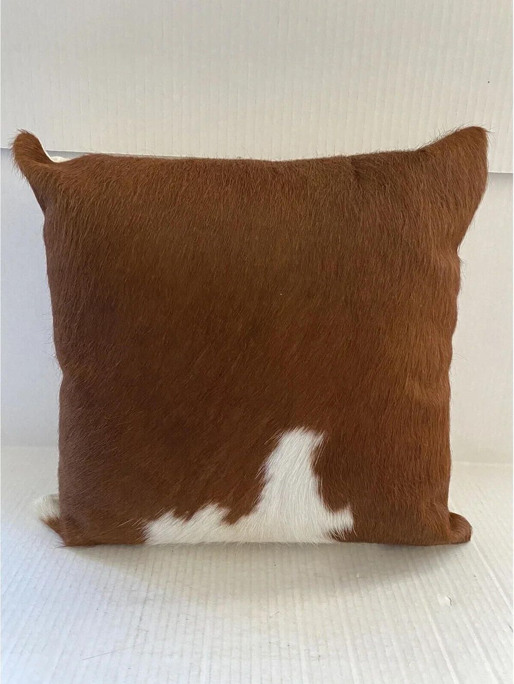 Pair of Natural Cowhide Throw Pillows Genuine Hair on Hide Brown White 16”